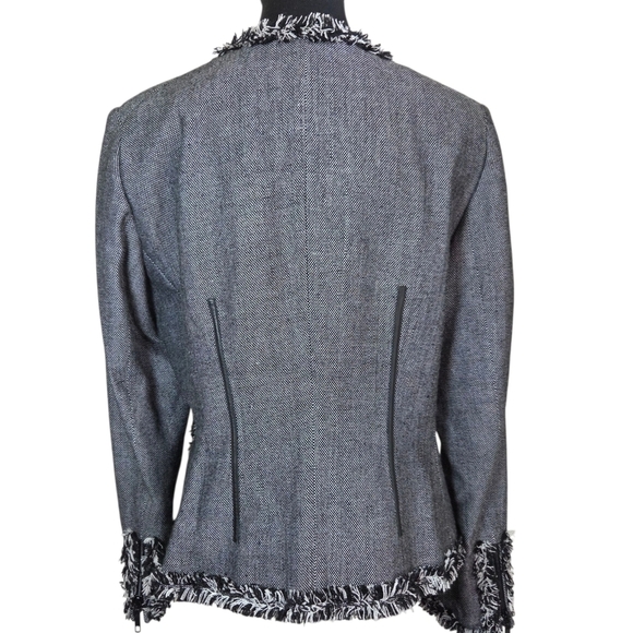 Bianca Nygard Women's Black and White Tweed Blazer with Frayed Fringe Size 12 - Picture 3 of 7
